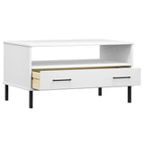 ZNTS Coffee Table with Metal Legs White 85x50x45cm Solid Wood OSLO 351035