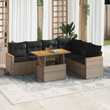 7 Piece Garden Sofa Set with Cushions Grey Poly Rattan Acacia 3327497