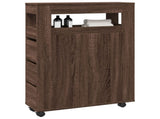 Narrow Bathroom Cabinet with Wheels Brown Oak Engineered Wood 855274