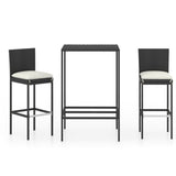3 Piece Garden Bar Set with Cushions Poly Rattan Black 3095413