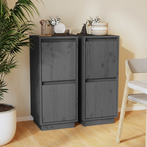 Sideboards 2 pcs Grey 31.5x34x75 cm Solid Wood Pine 813385