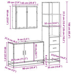 ZNTS 3 Piece Bathroom Furniture Set Smoked Oak Engineered Wood 3301132