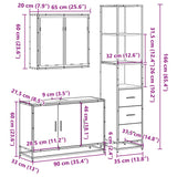 ZNTS 3 Piece Bathroom Furniture Set Smoked Oak Engineered Wood 3301132