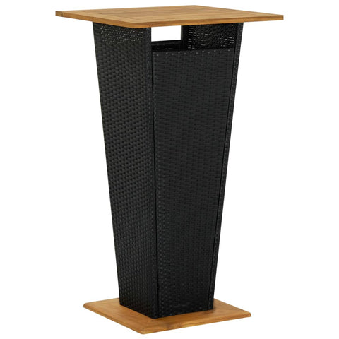 ZNTS Bar Table Black 60x60x110 cm Poly Rattan and Solid Acacia Wood 313463