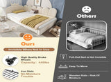 Upholstered Daybed with Pull-Out Bed, Crown-shaped Trundle Bed, 3FT Single Sofa Bed 90 x 190 cm, N601P431271B