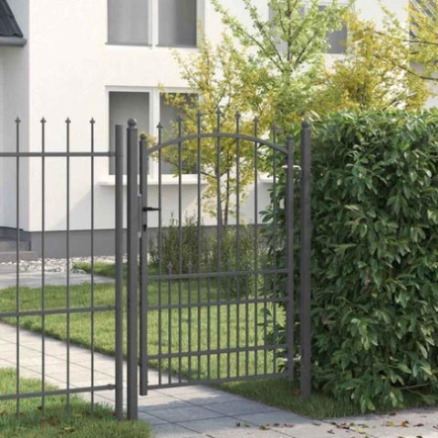 Fence Gate with Spikes Grey 170 x 100 cm Powder-coated steel 42009020