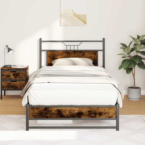 ZNTS Bed Frame without Mattress Smoked Oak 107x203 cm Engineered Wood 4106904