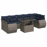 8 Piece Garden Sofa Set with Cushions Grey Poly Rattan Acacia 3326602