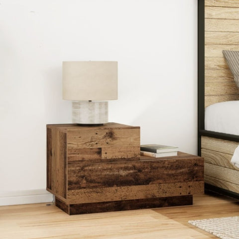 ZNTS Bedside Cabinet with LED Lights Old Wood 100x36x49 cm 863063