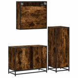 ZNTS 3 Piece Bathroom Furniture Set Smoked Oak Engineered Wood 3301062