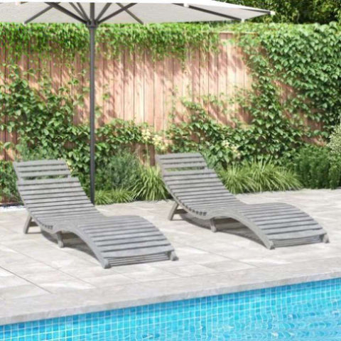 Sun Loungers 2 pcs Grey 184x55x64 cm Solid Wood Acacia 3155468