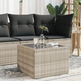 Garden Table with Glass Top Light Grey 55x55x37 cm Poly Rattan 366182