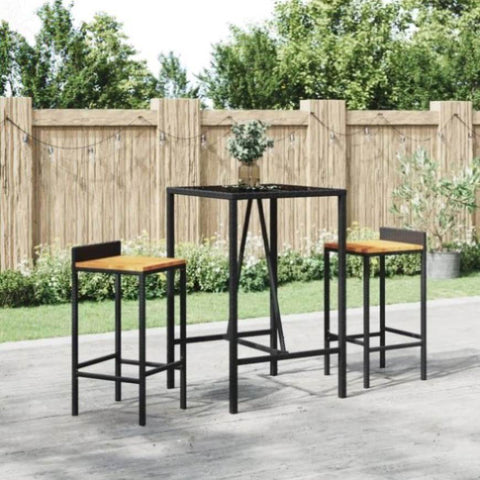 ZNTS Bar Table with Glass Top Black 70x70x110 cm Poly Rattan 362586