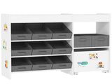 Kids Toy Storage Unit with 11 Bins, Cabinet, Top Shelves, 3 Stickers, for Nursery, Playroom, White T3398P379046