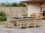 11 Piece Garden Dining Set with Cushions Beige Poly Rattan 3210792