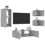 ZNTS 4 Piece TV Wall Cabinets with LED Lights Grey Sonoma 3216886