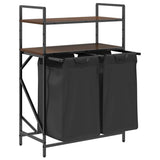 Laundry Basket 2 Compartments with Shelves Brown Oak 859089