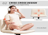 Armless Office Chair No Wheels, Linen Fabric Criss Cross Legged Desk Chair with Wide Seat, Thick T3398P377851