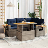 5 Piece Garden Sofa Set with Cushions Grey Poly Rattan Acacia 3327596