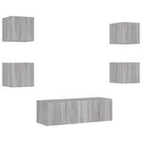 5 Piece TV Wall Cabinets with LED Lights Grey Sonoma 3216865