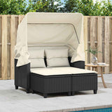 Garden Sofa 2-Seater with Canopy and Stools Black Poly Rattan 365780