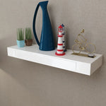 ZNTS White MDF Floating Wall Display Shelf 1 Drawer Book/DVD Storage 242188