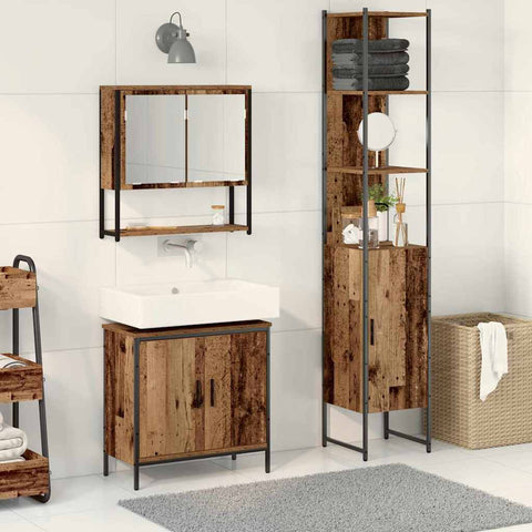 Bathroom Furniture Set with Door 3 pcs Brown 33 x 33 x 185.5 cm 3334360