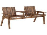2-Seater Garden Bench with Table & Parasol Hole, Antique Loveseat for Porch, Patio, Carbonised T3398P320095