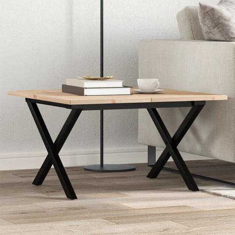 ZNTS Coffee Table X-Frame 70x70x40 cm Solid Wood Pine and Steel 3282683