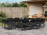 11 Piece Garden Dining Set with Cushions Black Poly Rattan 3211387
