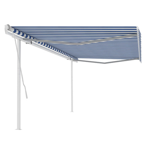 ZNTS Manual Retractable Awning with Posts 5x3.5 m Blue and White 3070056