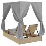 Double Sun Lounger with Roof Beige 205 x 129 x 200 cm PE rattan 3376130