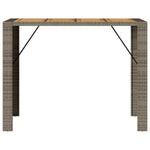 ZNTS Garden Bar Table with Acacia Wood Top Grey 145x80x110 cm Poly Rattan 368699