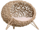 Wicker Cat Bed, Ball-Shaped Rattan Elevated Cat Basket with Three Tripod Legs, Cushion - Natural T3398P349858