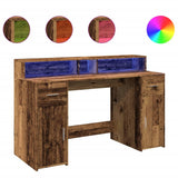 Desk with LED Lights Old Wood 140x55x91 cm Engineered Wood 3309427