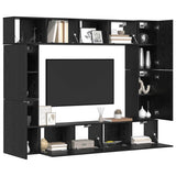 TV Cabinet Set Wall-mounted 8 pcs Black Oak Engineered Wood 3393310