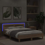 Bed Frame with LED Sonoma 152 x 203 cm Engineered Wood 3402849