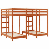 Triple Bunk Bed Frame Wax brown 140 x 200 cm Solid Pine Wood 3414566