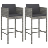 Bar Stools with Cushions 2 pcs Grey Poly Rattan 316674