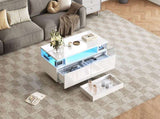 High Gloss Table with 2 drawer, LED lights, pull-out tray, Centre Table, Sofa Side Table, N605P388084W