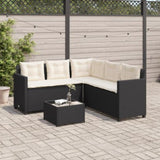Garden Sofa with Table and Cushions L-shaped Black Poly Rattan 369039