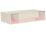 High Gloss Coffee Table with Open Storage, 1 drawer, LED lights, Centre Table with glass tabletop, N605P374206W