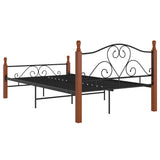 Bed Frame Black and natural oak Powder-coated metal, solid oak wood 324934