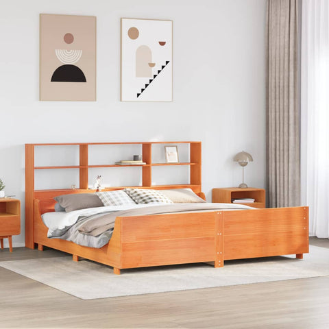 ZNTS Bookcase Bed without Mattress Wax Brown 200x200 cm Solid Wood 3323796