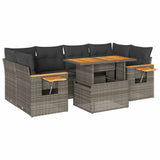 7 Piece Garden Sofa Set with Cushions Grey Poly Rattan Acacia 3327567