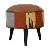 Durrie & Leather Mixed Footstool IN1850