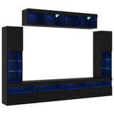 TV Cabinet Set Wall-mounted 6 pcs Black oak Engineered wood 3334382