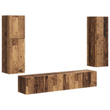 TV Cabinet Set Wall-mounted 4 pcs Old Wood Engineered Wood 3409040
