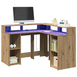 Desk with LED Lights Artisian Oak 130x130x91 cm Engineered Wood 3309455