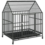 Dog Cage with Wheels Black Galvanised Steel 172208